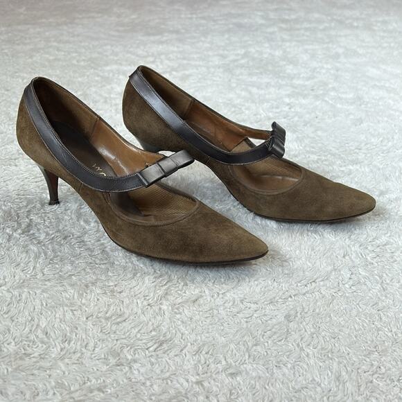 Lifestride brown suede and leather bow pointed toe heels, size 6 AA narrow - Picture 1 of 10